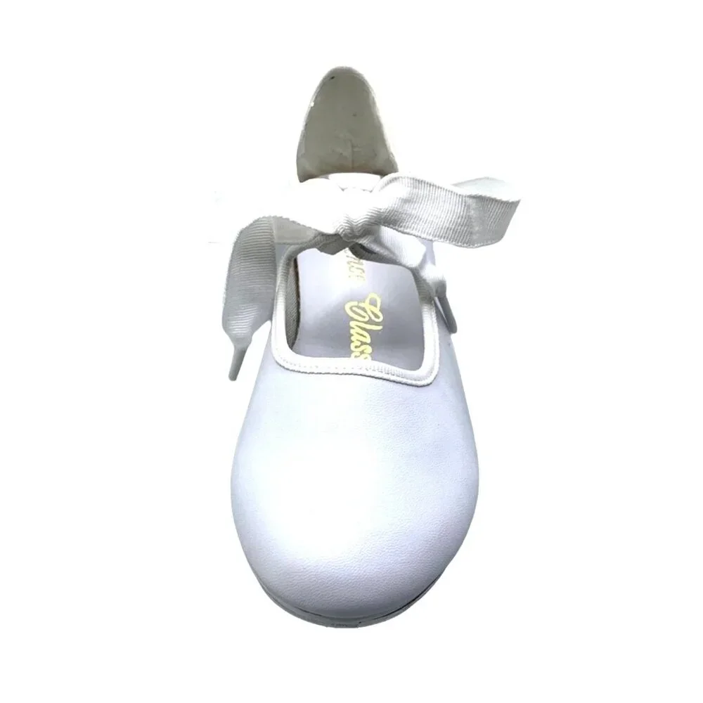 Toddlers Bow Tie White Tap Shoes Tyette Recital New Stage Dance Class Leather